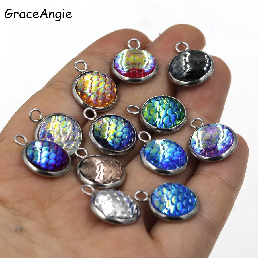 GraceAngie 12 шт мм рыбья чешуя &quotРусалка&quot из смолы кабошон подвески DIY Подвеска для