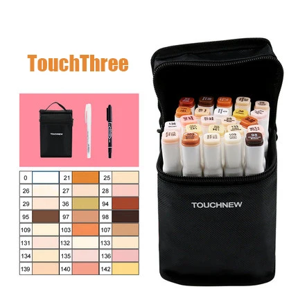 Touchthree White 24 цвета кожи цвет художественные маркеры двуглавый алкоголь жирный на основе эскизов кисти ручка для художника школы художественные канцелярские принадлежности - Цвет: Touchthree White