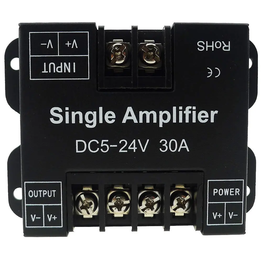 

30A Single Color LED Amplifier Data Signal Repeater 1CH 1 Channel Dimmer Power Amplifier for White LED Strip Lights DC5-24V