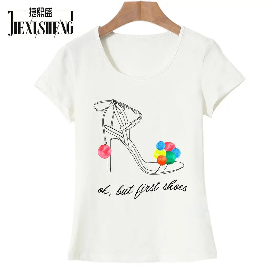 New Style 2017 Shoe Print T-Shirt Women Fashion Summer Women T-Shirt O-Neck Short sleeves T-Shirt Ladies