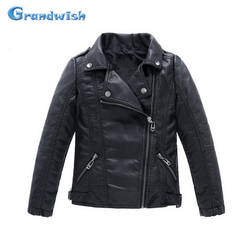 Image Grandwish Kids PU Leather Jacket Boys Autumn Spring Leather Coat Girls Cool Jackets Children Casual Outerwear  3T 14T , SC552