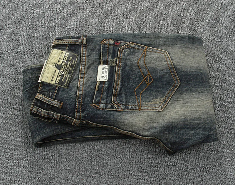 Skup Styl włoski modne dżinsy męskie Slim Fit bawełniane spodnie jeansowe spodnie marki klasyczne jeansy homme elastyczne Vintage długie dżinsy mężczyzn