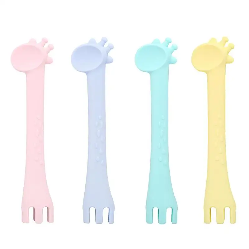 Baby Silicone Teether Fork Cartoon Giraffe Teething Pacifier Fork Baby Learning Chew Toys Forks Infant Teething for Baby Care