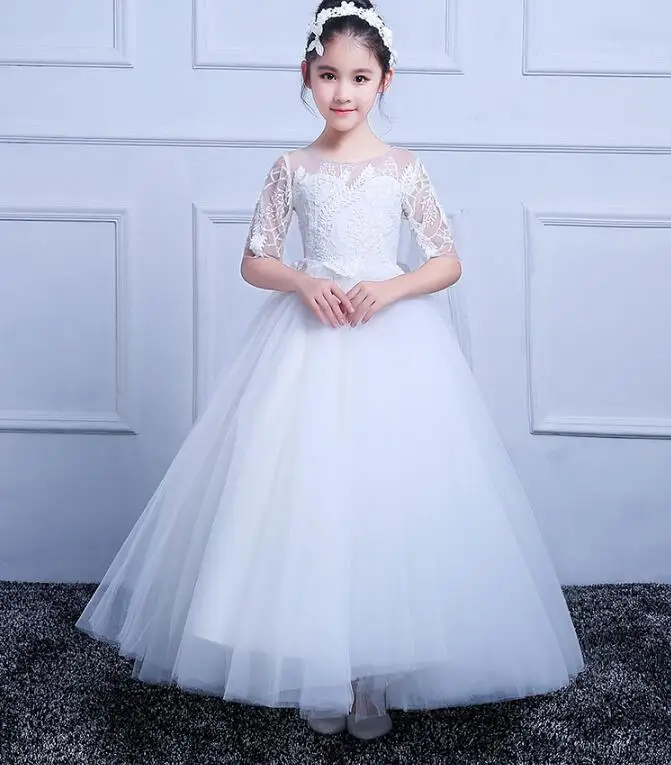 

Holy Communion Dresses Ball Gown Half Sleeves Lace UpBack O-neck Flower Girl Dresses Vestido Christmas Dress New Arrival