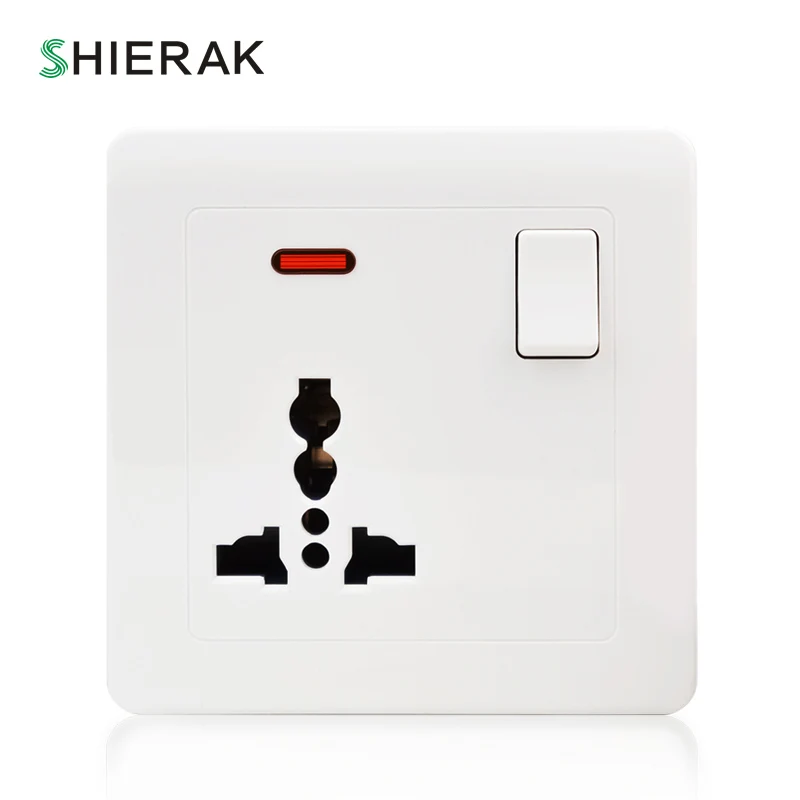 

SHIERAK Universal Wall Socket With LED Light Switch White PC Panel 13A 250V Universal Standard Power Socket Outlet