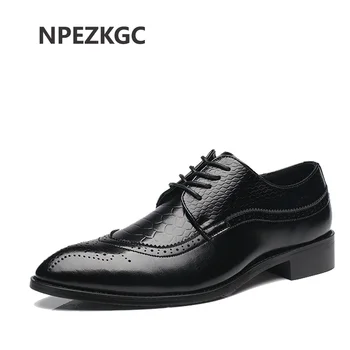 

NPEZKGC Big Size 37-48 Oxfords Leather Men Shoes Fashion Casual Pointed Top Formal Business Male Wedding Dress Flats Wholesales