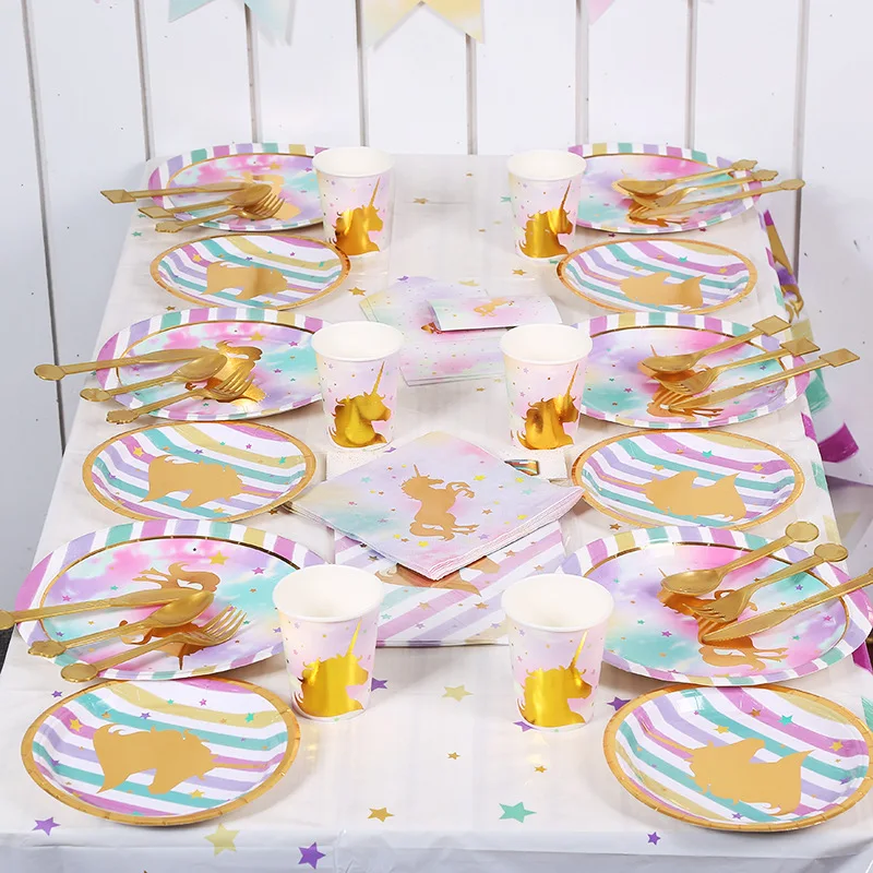

Unicorn Birthday Party Supplies Disposable Tableware Sets Gold Unicorn Birthday Party Decorations Adult Set
