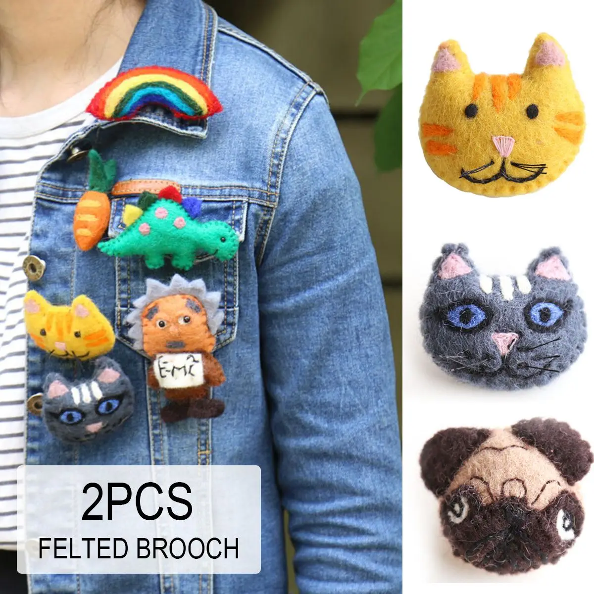 

Hand Made Wool Felt Cat and Dog Childlike Cute Brooch Child Christmas Coat Decoration Scarf Accessories