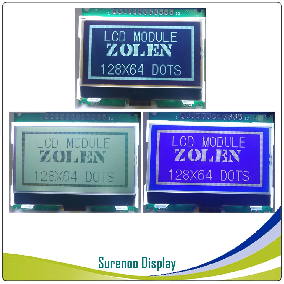 

60X47MM 12864 128X64 COG Graphic Serial SPI LCD Module Display Screen LCM Build-in ST7565P & GT20L16S1Y in GB2312 Font Library