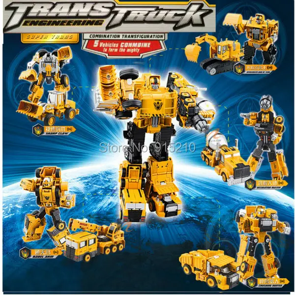 5 in 1combination transformation Toys metal part Engineering vehicle model Devastator figure toy Robot Car