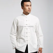 Белый классический китайский Стиль 100% хлопок кунг фу Рубашка