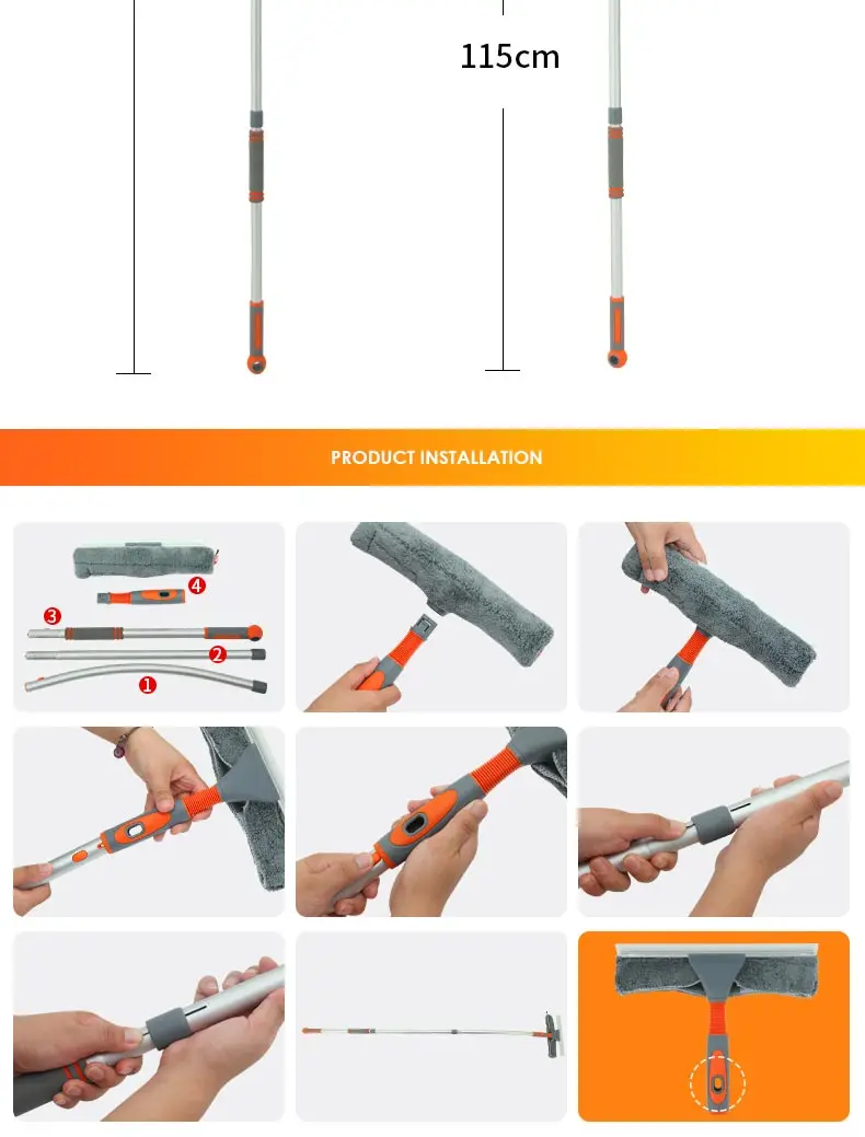 Щетка для чистки стекол и окон, Ракель, телескопический стержень, скребок, резиновая щетка, инструменты для уборки дома