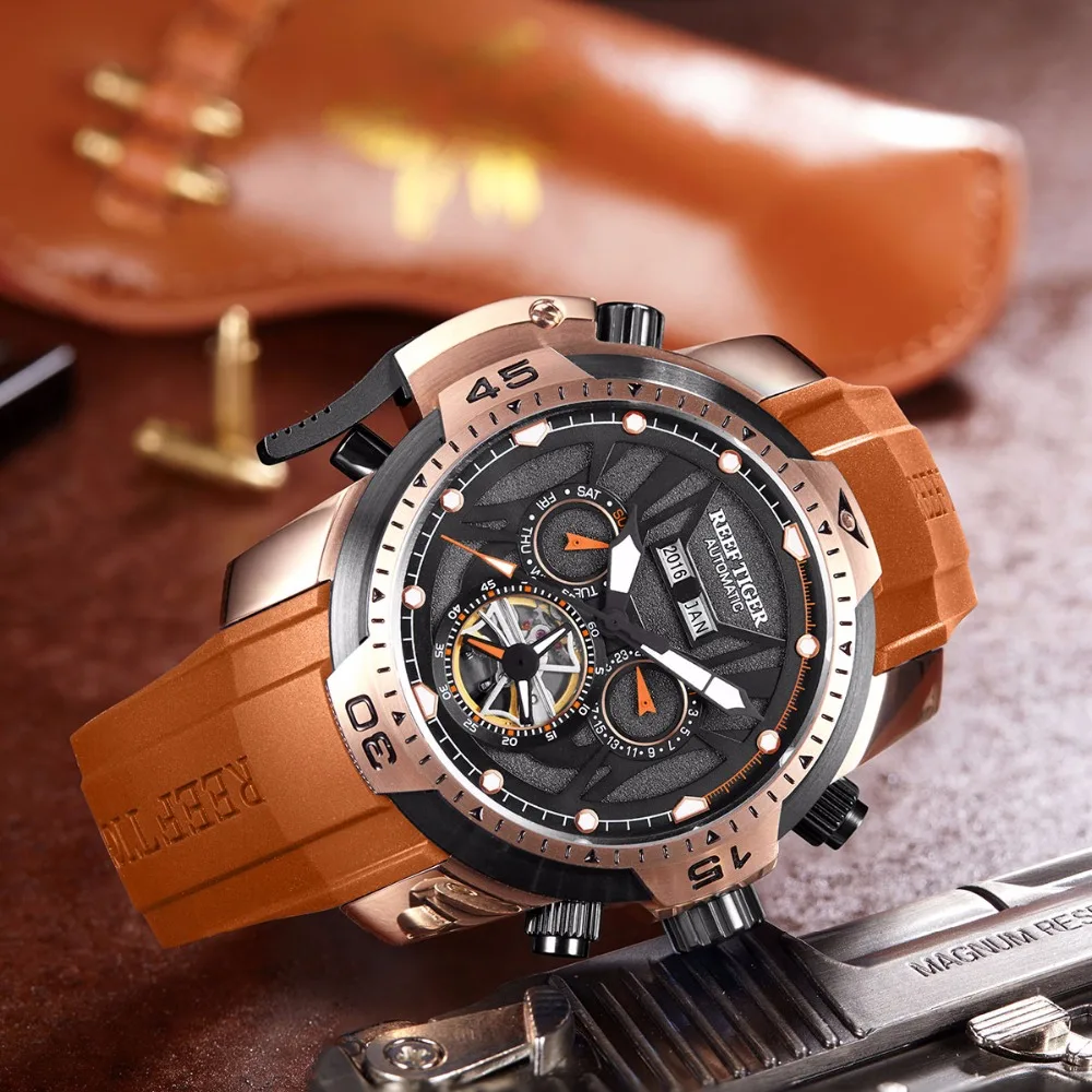 الشعاب النمر/RT الرياضة ووتش الرجال وردة كبيرة الذهب محول طبعة للماء العسكرية الساعات الميكانيكية ساعة معصم RGA3532