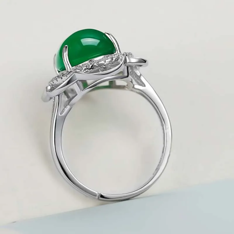 Настоящее чистое твердое 925 пробы Серебряное кольцо для женщин ювелирные изделия цветок кубический циркон натуральный хризопраз женское кольцо