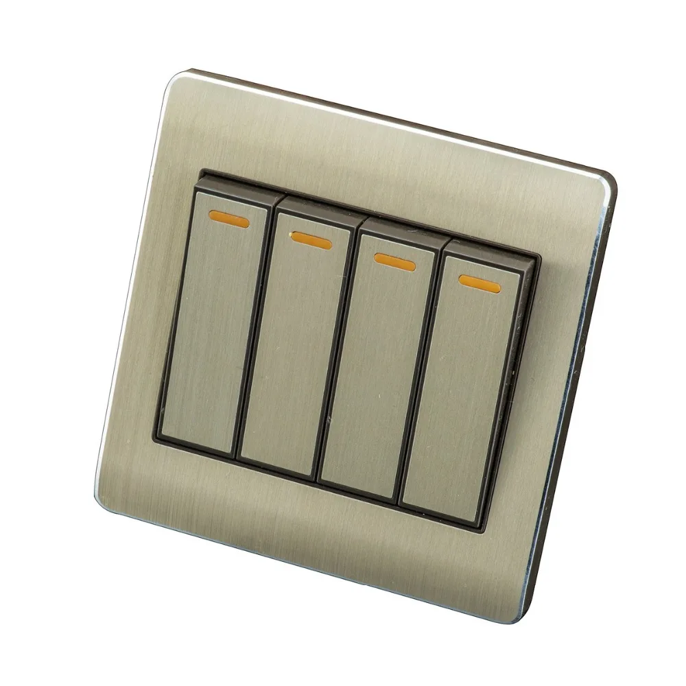 

Home Wall Switch Socket, 86 Type Concealed Gold, Four Open Double Control Switch Panel, 10A PC110-250V