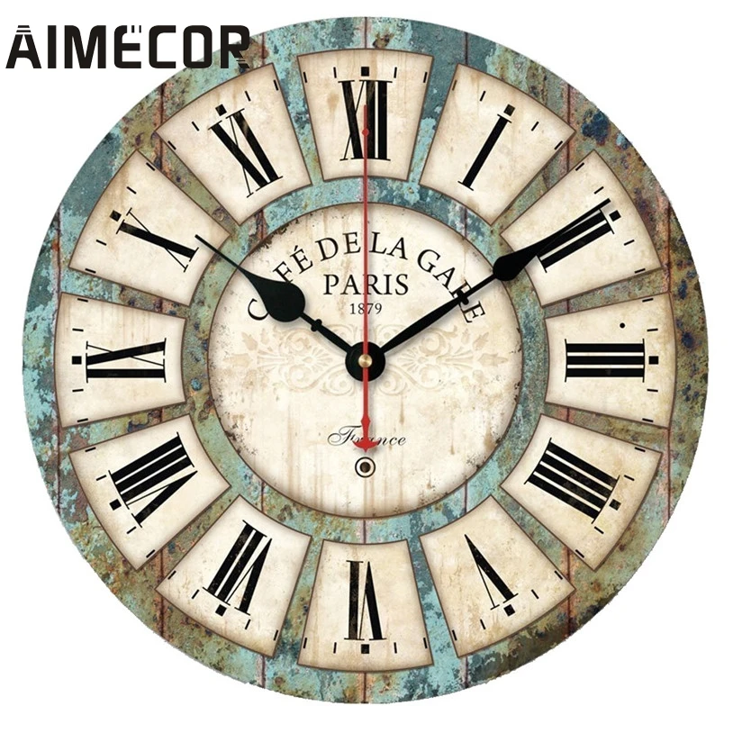 Aimecor European Style Vintage Creative Round Wood font b Wall b font font b Clock b