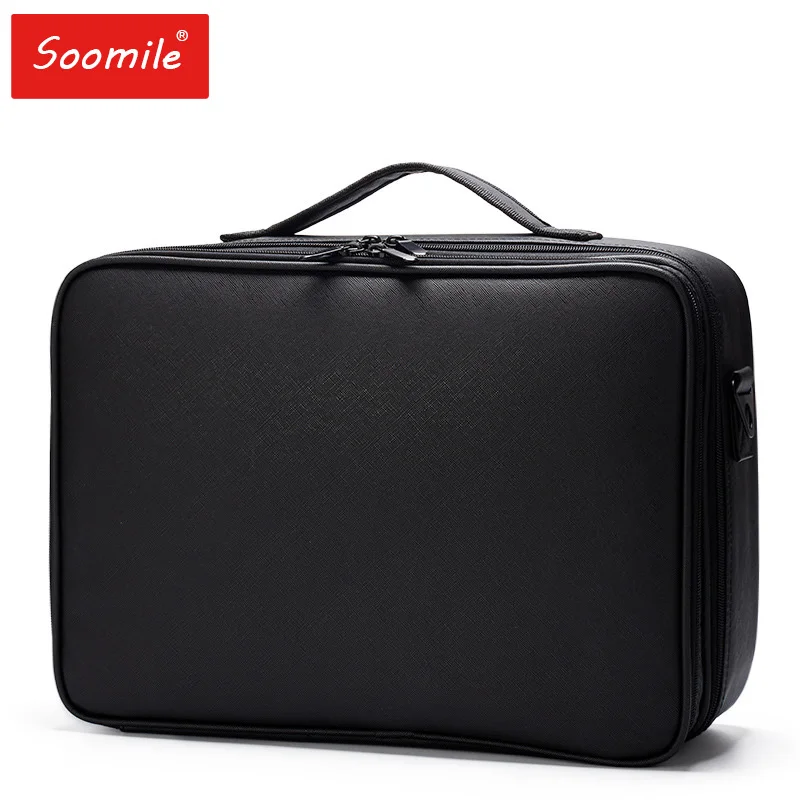 

Professional Makeup Organizer High Grade PU Leather Make Up Case Large Capacity Makeup Artist Cosmetic Travel Storage Box 2019