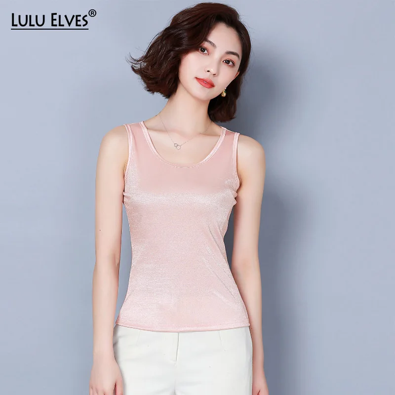

Camisole female new summer silk satin fashion tank tops smooth stretch knit fabric slim bottoming shirts tops tees for women