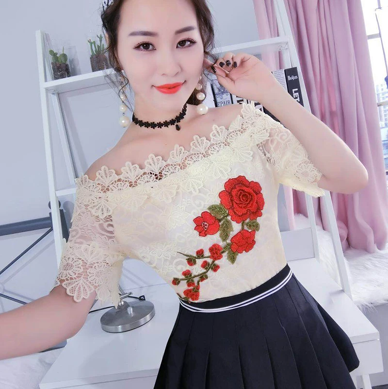 Moda feminina/брендовая летняя стильная женская кружевная сетчатая блузка женские