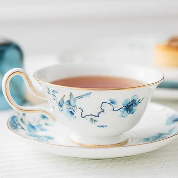 

European Style Bone China English Afternoon Tea Coffee Cup Saucer Small Luxury Ceramic Flower Tea Oolong Teaware Free Shipping