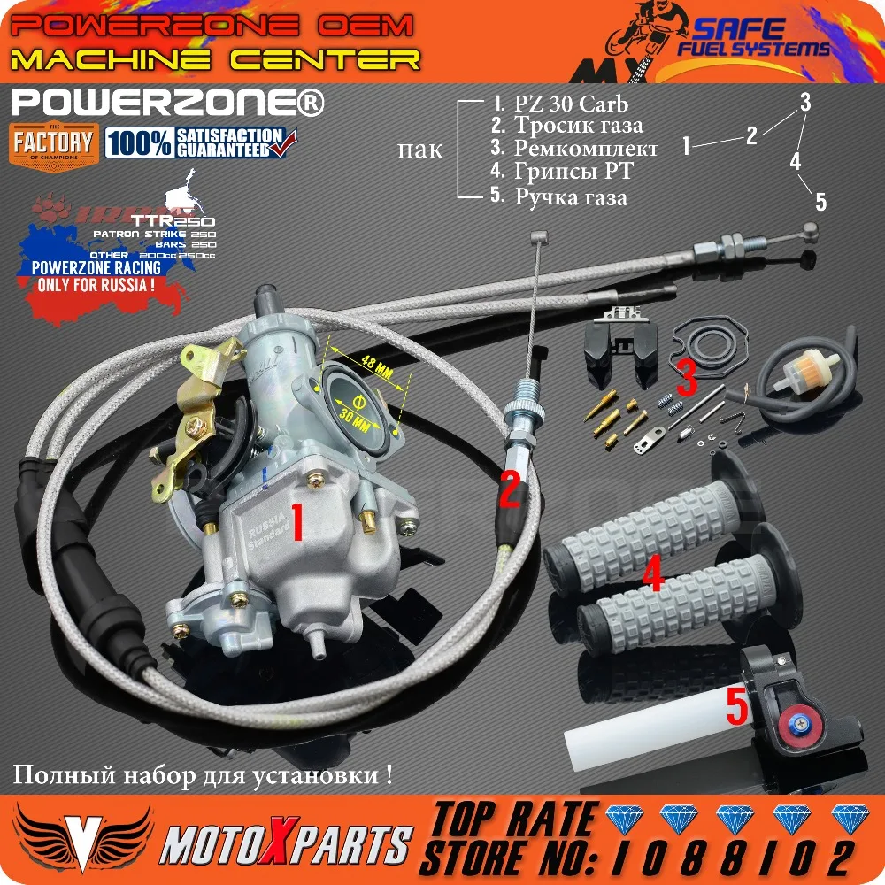 Cena PowerZone PZ30 IRBIS TTR250 Tuning Tuned turbo do gaźnika Keihin 30mm + widoczny Twister + kabel + zestaw naprawczy + uchwyty