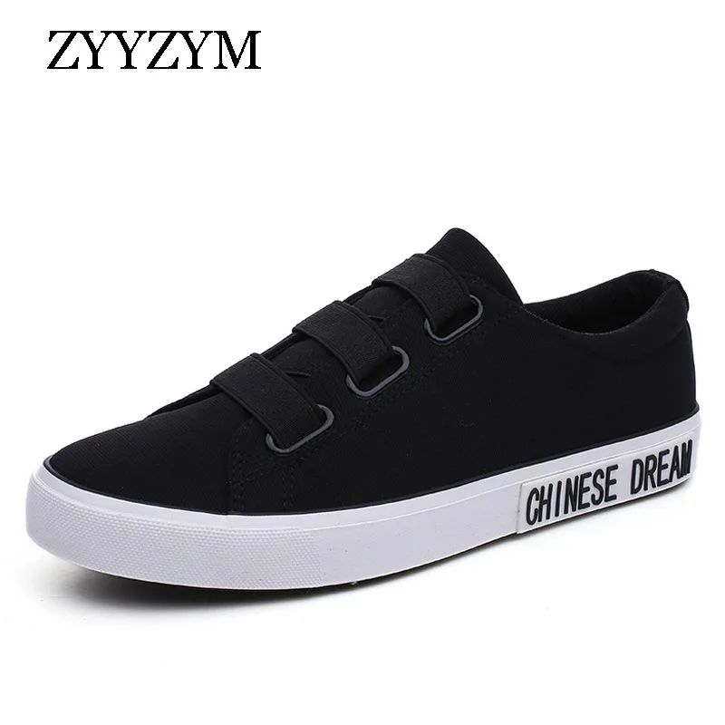 

ZYYZYM Men Shoes Spring Autumn Elastic Band Fashion Canvas Trend All Black Breathable Men Vulcanized Shoes