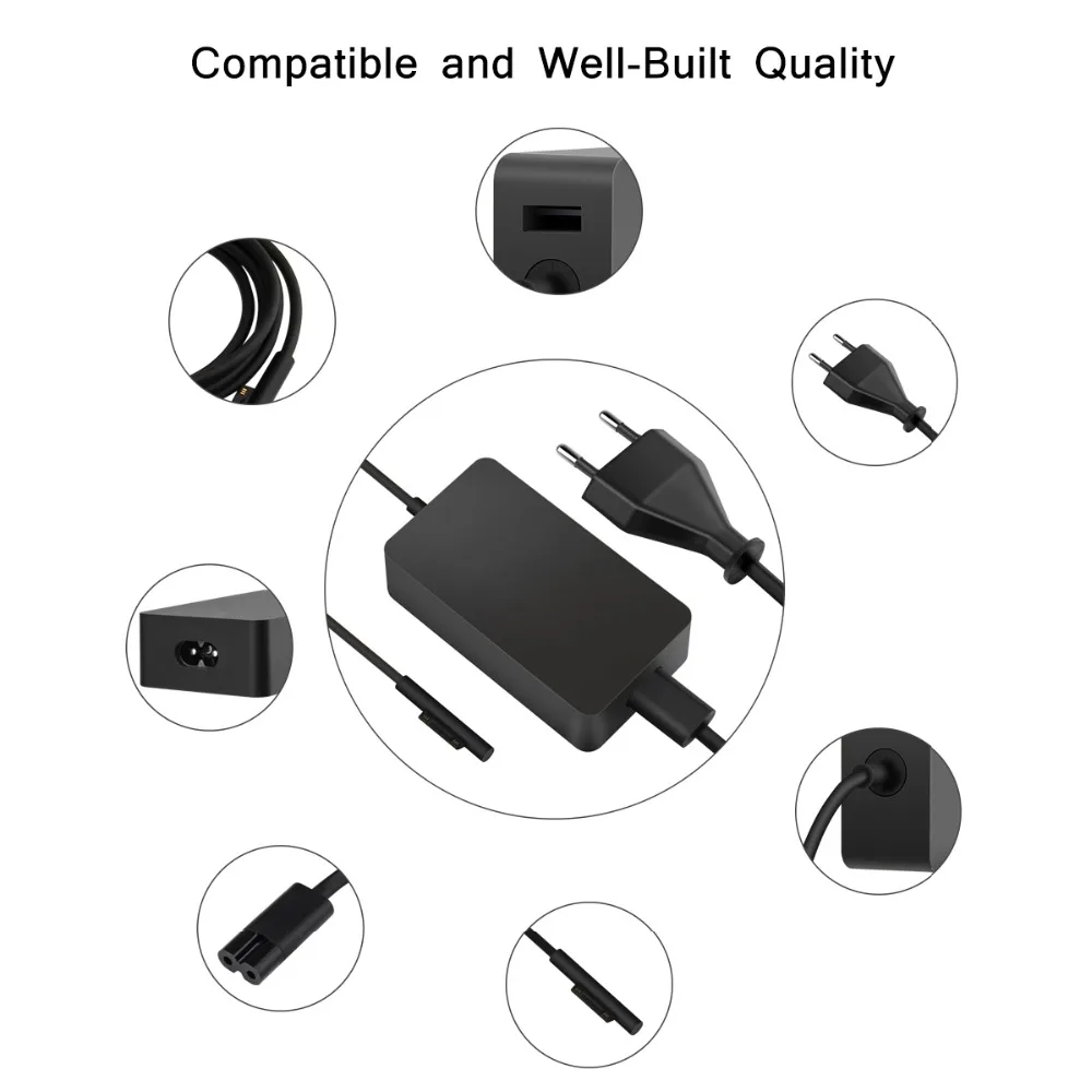 15V 2.58A 44W Power Supply Adapter for Microsoft Surface Laptop Pro 3 4 5 Book AC DC Switching Charger with USB Port (4)