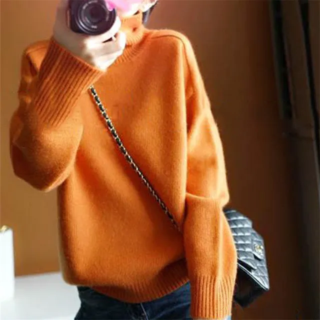 2019 new sweater women  turtleneck pullover women  Orange Cashmere sweater Fashion casual knitted sweater winter clothes women Orange