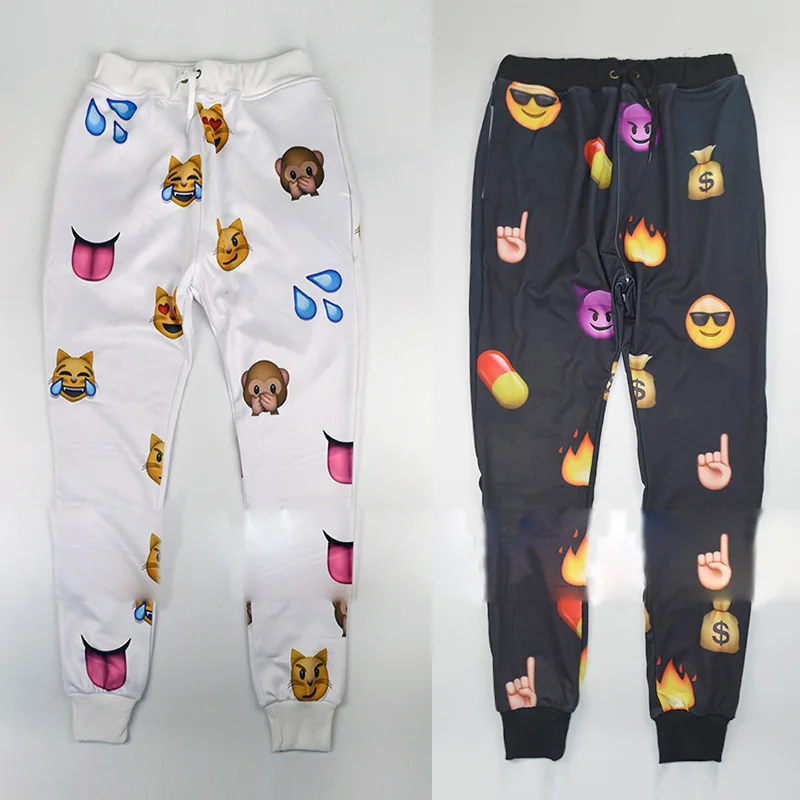 New Emoji style print pants funny cartoon sweatpants black & white ...