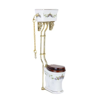 

Vintage Victorian style bathroom porcelain toilet doll house miniature white + gold