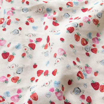 

Half-Meter Japanese Soft Double Gauze Cotton Fabric Baby Cloth Strawberry A