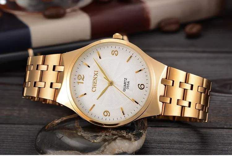 Бренд CHENXI женские мужские часы любовника повседневные наручные часы Роскошные из нержавеющей стали деловые золотые часы повседневные Ретро часы для пары - Цвет: Man White