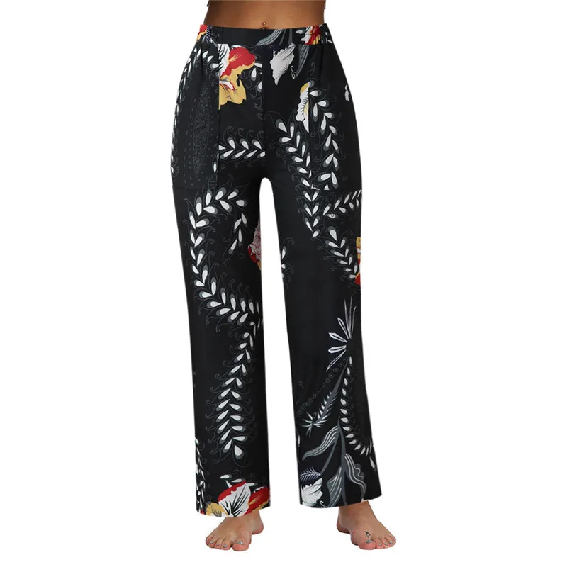 

Feitong Women Pants Casual Loose Printed Wide-leg Pants Trousers High Waist Elastic Harem Baggy Boho Pants Trousers Plus Size