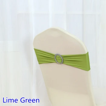 

Lime Green Colour Shiny Round buckles Spandex chair sash wedding chair sashes lycra stretch chair band universal hotel party