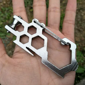 

Stainless Steel Outdoor Multi Function Tools Pulley System Carabiner Bottle Opener Keychain Ring Tool Silver Camping Accessory
