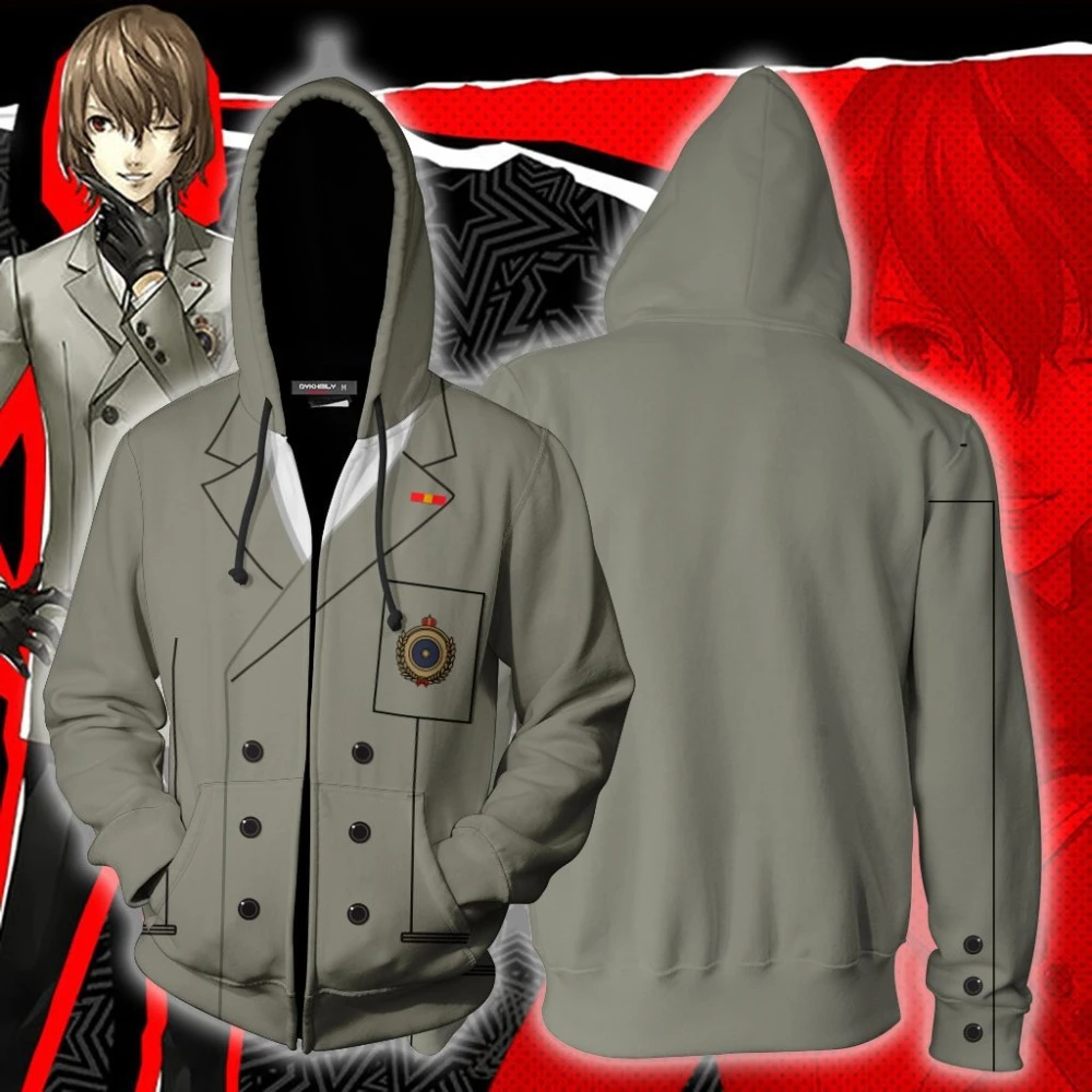 Persona 5 P5 Hoodie Anime Cosplay Costume Coat Jacket Zipper Hooded Sweatshirt
