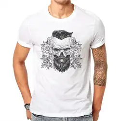 100% хлопок Лето Эскиз борода череп Дизайн Для мужчин футболки модные Harajuku дизайн