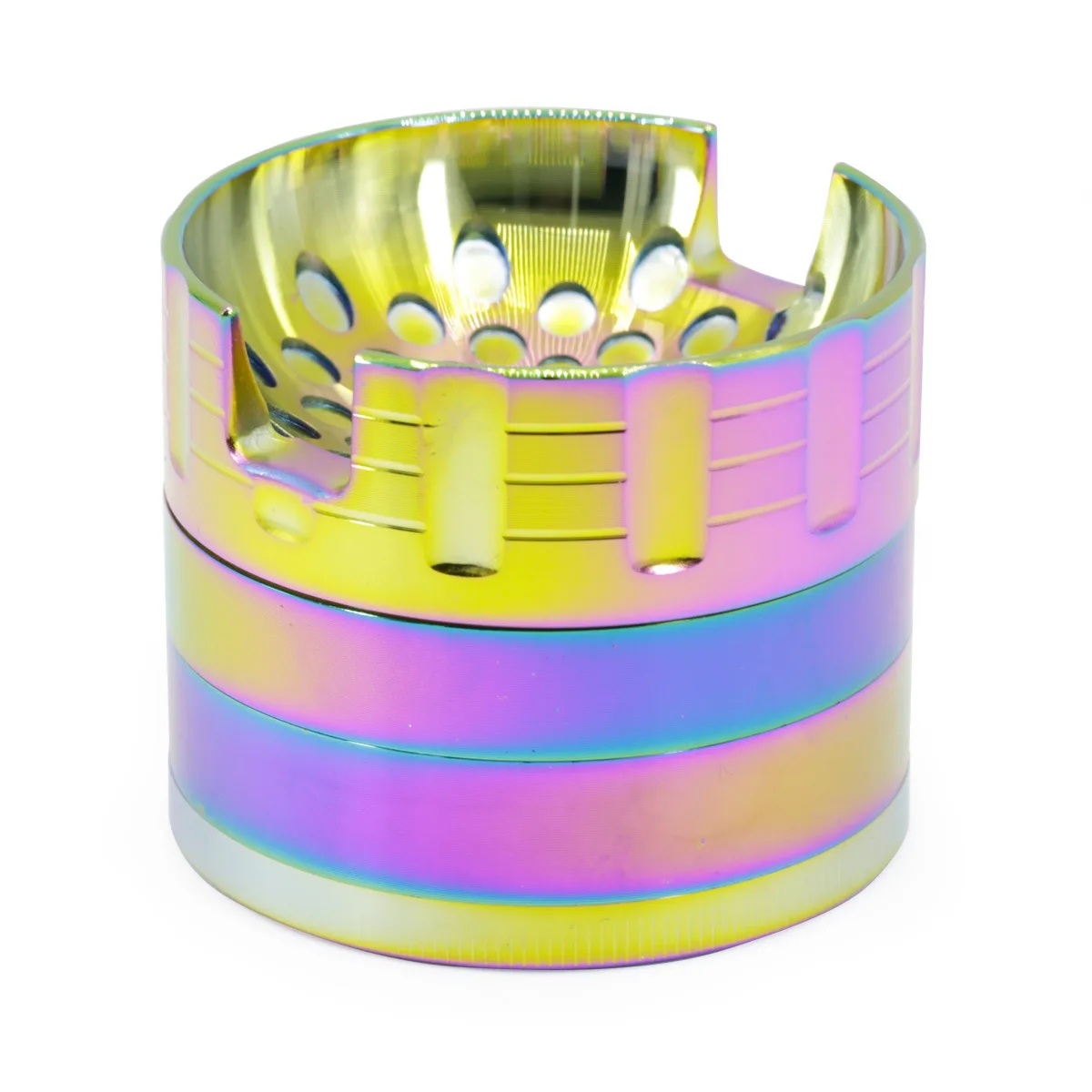 

Rainbow Color Voice-Box-Shape Concave Design 4 Parts Diameter Zinc Alloy Mobile Phone Holder Herb Grinder Spice Tobacco Crusher