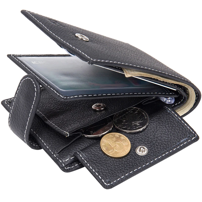 

Genuine Leather Short Wallet Men Dollar Price Horizontal Lichee Pattern Coins Purses Hasp Money Bag Bifold Wallet Male Carteira
