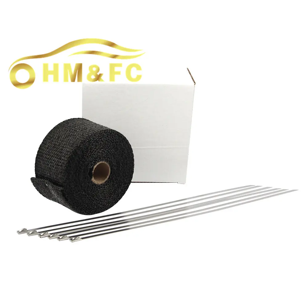 HMFC 5m x 5cm Black Exhaust Header Wrap + 4 Stainless Steel Zip Ties