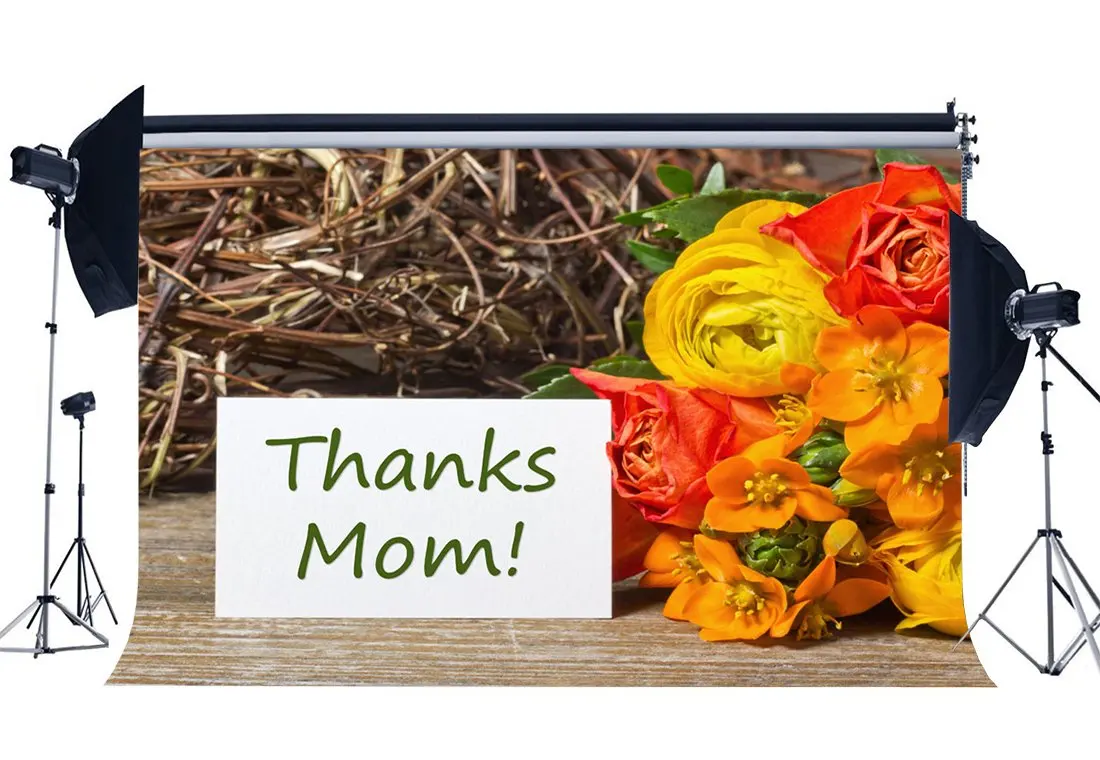 

Happy Mother's Day Backdrop Thanks Mom Backdrops Fresh Carnation Flowers Rustic Wood Plank Photography Background