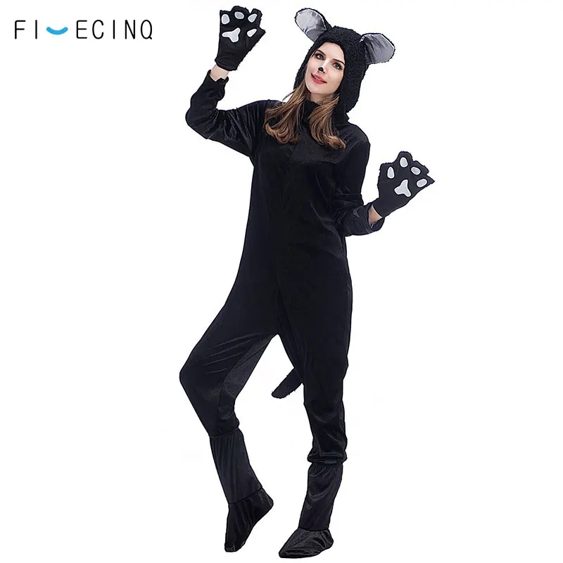 

Cat Costume Animal Cosplay Role Play Black Funny Fancy Girl Adult Women Men Outfit Long Sleeves Couple Suit Halloween Party Wear