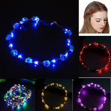 Длинная легкая и блестящая светодиодный повязка, ободок для волос с цветами гирлянда Корона светящийся венок украшение на голову в виде лозы#6