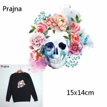 Prajna маленький железный пластырь с цветком и черепом, пластырь для мотоцикла, пластырь из ПВХ рок-группы, пластырь из ПВХ с теплопередачей на заказ, пластырь термоошейник D