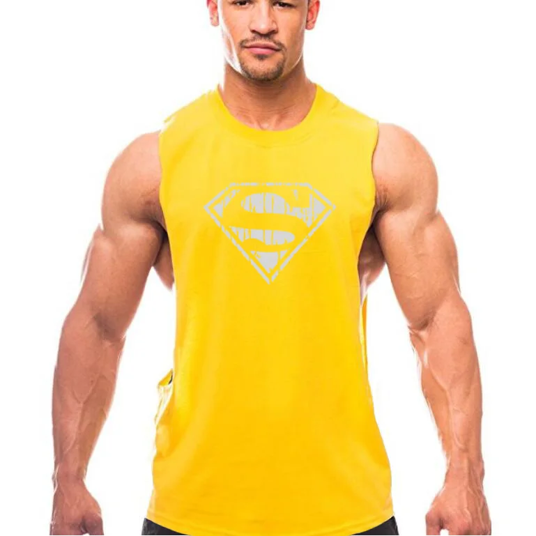 Мужская рубашка без рукавов с вырезами, майка для тренажерного зала, летняя майка для тренировок, футболки для бодибилдинга, майка, одежда для фитнеса - Цвет: Цвет: желтый