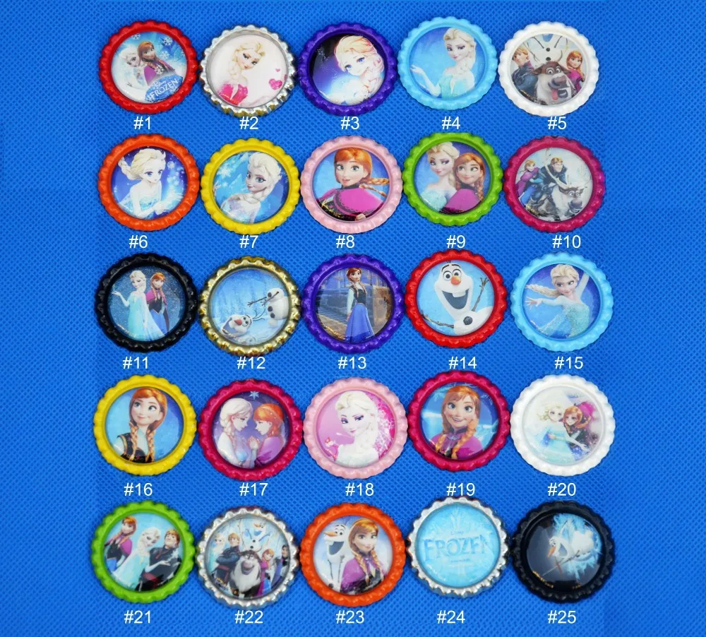Free Shipping 500Pcs Color Flatten Bottle Caps With Queen Anna Elsa Cartoon Images For DIY Hair bows Jewelry Crafts | Дом и сад