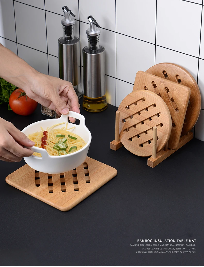 3 Pieces Bamboo Table Mat, Coaster Set, Mats Trivets, Heat Resistant