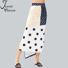 Женская юбка в большой горошек Jessie Vinson, длинная вельветовая юбка лоскутного покроя в горошек и полоску, велюровая асимметричная юбка, для осени и зимы