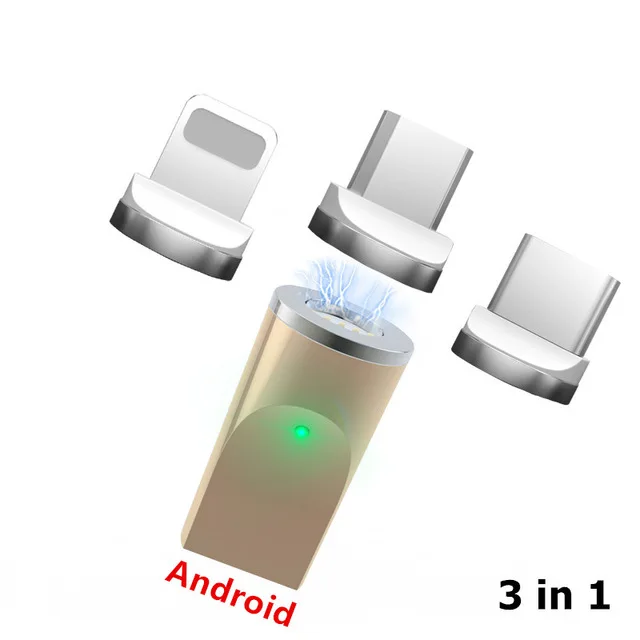 Магнитный Кабель-адаптер для Iphone samsung, магнитный Micro USB разъем type-C, адаптер для зарядки для IPhone, Android, кабели для зарядки - Цвет: Gold-3 in 1-Micro