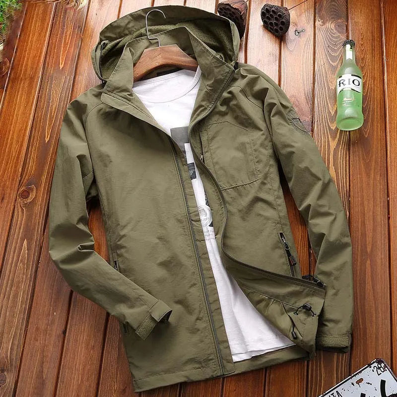 Мужская ветрозащитная куртка в стиле милитари с капюшоном|casual jacket men|casual jacketbrand men
